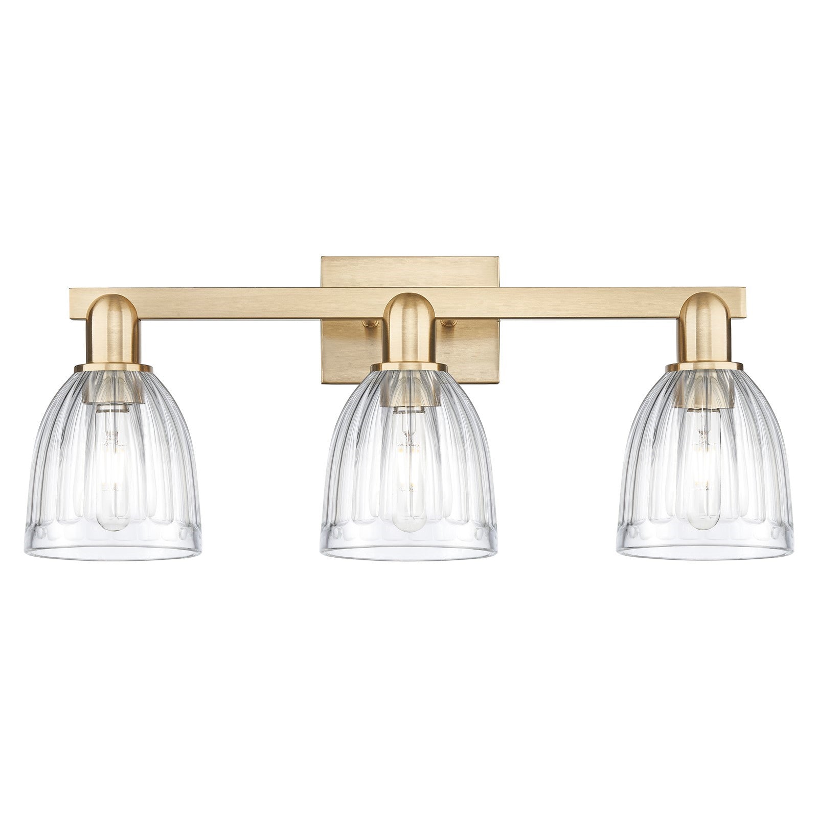 Innovations Brookfield 25in 3-Light Bath Vanity Light | Industrial Champagne Bronze Steel and Clear Ribbed Glass | Bathroom Vanity | Model 716-3W-CB-G442