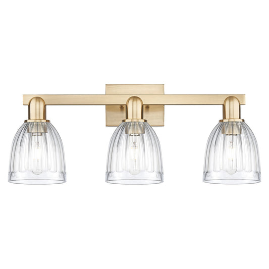 Innovations Brookfield 25in 3-Light Bath Vanity Light | Industrial Champagne Bronze Steel and Clear Ribbed Glass | Bathroom Vanity | Model 716-3W-CB-G442
