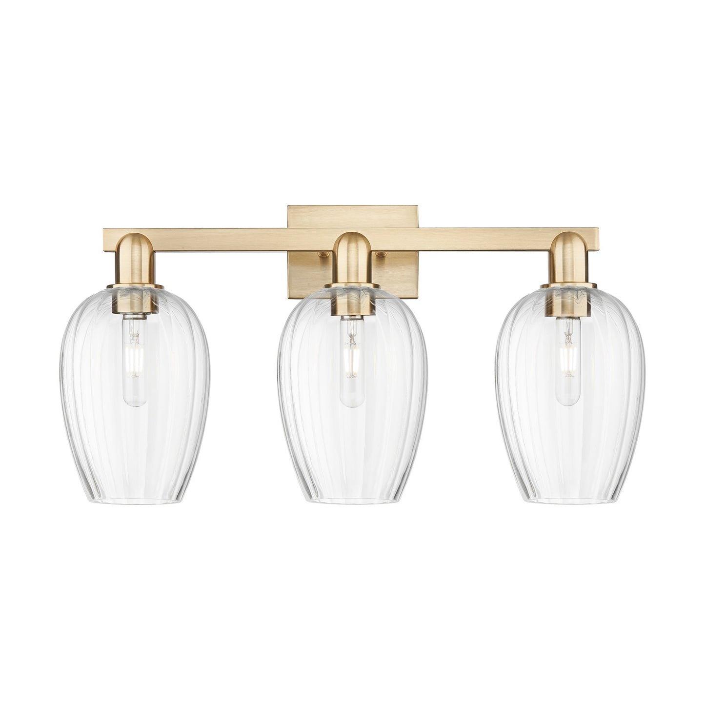 Innovations Preston Flute 26in 3-Light Bath Vanity | Industrial Champagne Bronze Steel and Clear Glass | Damp-Rated Bathroom | Model 716-3W-CB-G457-6CL
