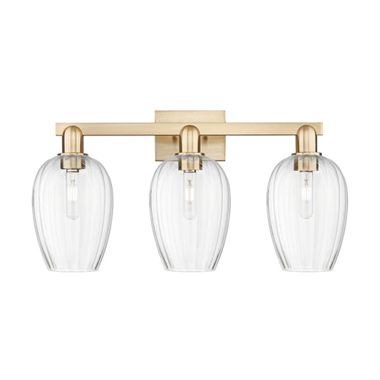 Innovations Preston Flute 26in 3-Light Bath Vanity | Industrial Champagne Bronze Steel and Clear Glass | Damp-Rated Bathroom | Model 716-3W-CB-G457-6CL