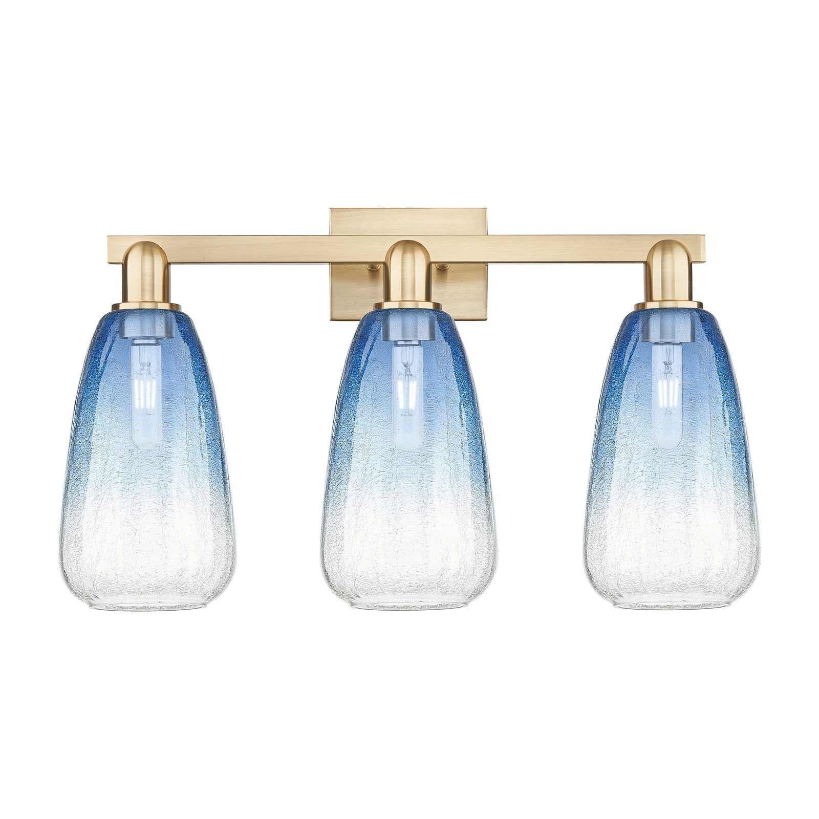 Innovations Brookhaven Almond 26in 3-Light Bath Vanity Light | Industrial Champagne Bronze Steel and Sapphire Blue Glass | Model 716-3W-CB-G480-6SB