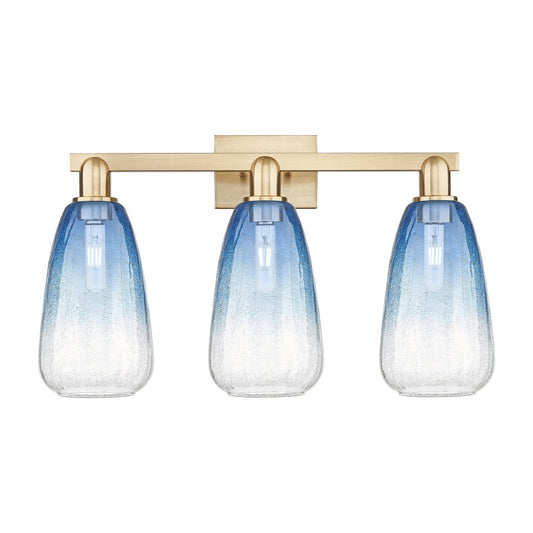 Innovations Brookhaven Almond 26in 3-Light Bath Vanity Light | Industrial Champagne Bronze Steel and Sapphire Blue Glass | Model 716-3W-CB-G480-6SB