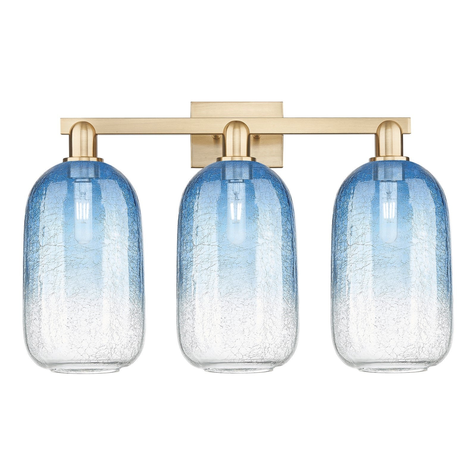 Innovations Brookhaven Cloche 26in 3-Light Bath Vanity | Industrial Champagne Bronze Steel and Sapphire Blue Glass | Bathroom | Model 716-3W-CB-G482-7SB