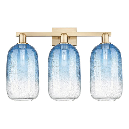 Innovations Brookhaven Cloche 26in 3-Light Bath Vanity | Industrial Champagne Bronze Steel and Sapphire Blue Glass | Bathroom | Model 716-3W-CB-G482-7SB