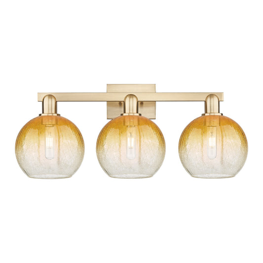 Innovations Brookhaven Globe 27in 3-Light Bath Vanity | Industrial Champagne Bronze Steel and Amber Glass | Bathroom Vanity | Model 716-3W-CB-G483-8AM