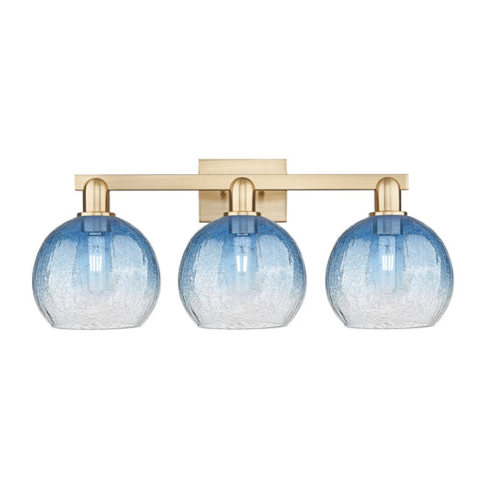 Innovations Brookhaven Globe 27in 3-Light Bath Vanity | Industrial Champagne Bronze Steel and Sapphire Blue Glass | Bathroom | Model 716-3W-CB-G483-8SB