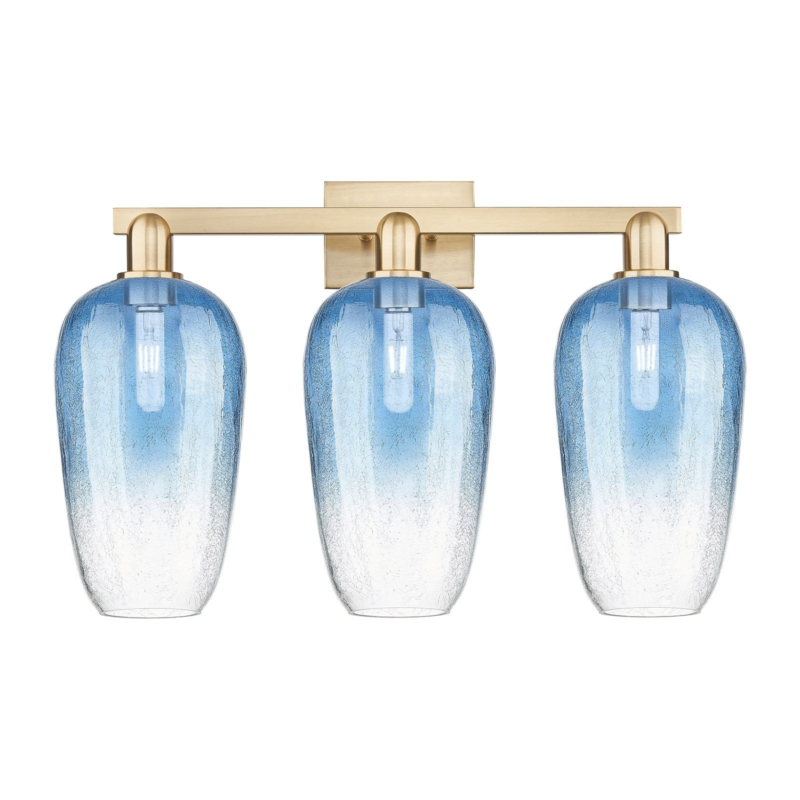 Innovations Brookhaven Flute 26in 3-Light Bath Vanity | Industrial Champagne Bronze Steel and Sapphire Blue Glass | Bathroom | Model 716-3W-CB-G484-7SB