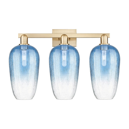 Innovations Brookhaven Flute 26in 3-Light Bath Vanity | Industrial Champagne Bronze Steel and Sapphire Blue Glass | Bathroom | Model 716-3W-CB-G484-7SB