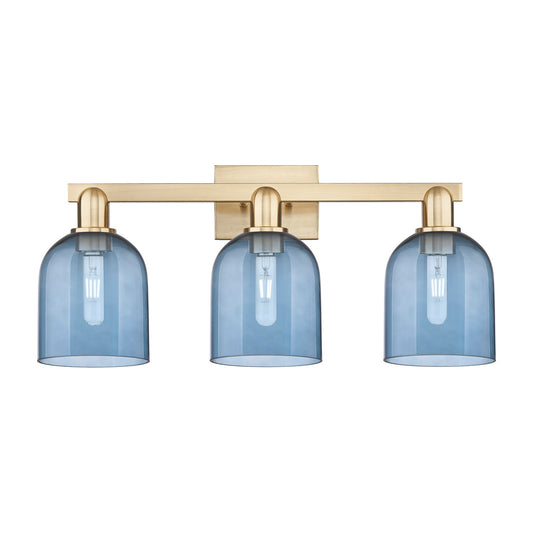 Innovations Bella 25in 3-Light Bath Vanity Light | Industrial Champagne Bronze Steel and Blue Glass | Bathroom Vanity | 24.5 x | Model 716-3W-CB-G558-6BL