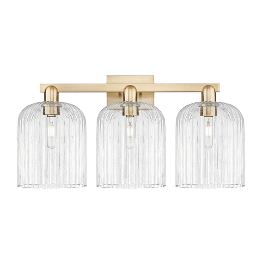 Innovations Bridal Veil 27in 3-Light Bath Vanity Light | Industrial Champagne Bronze Steel and Clear Ribbed Glass | Bathroom | Model 716-3W-CB-G559-8CL