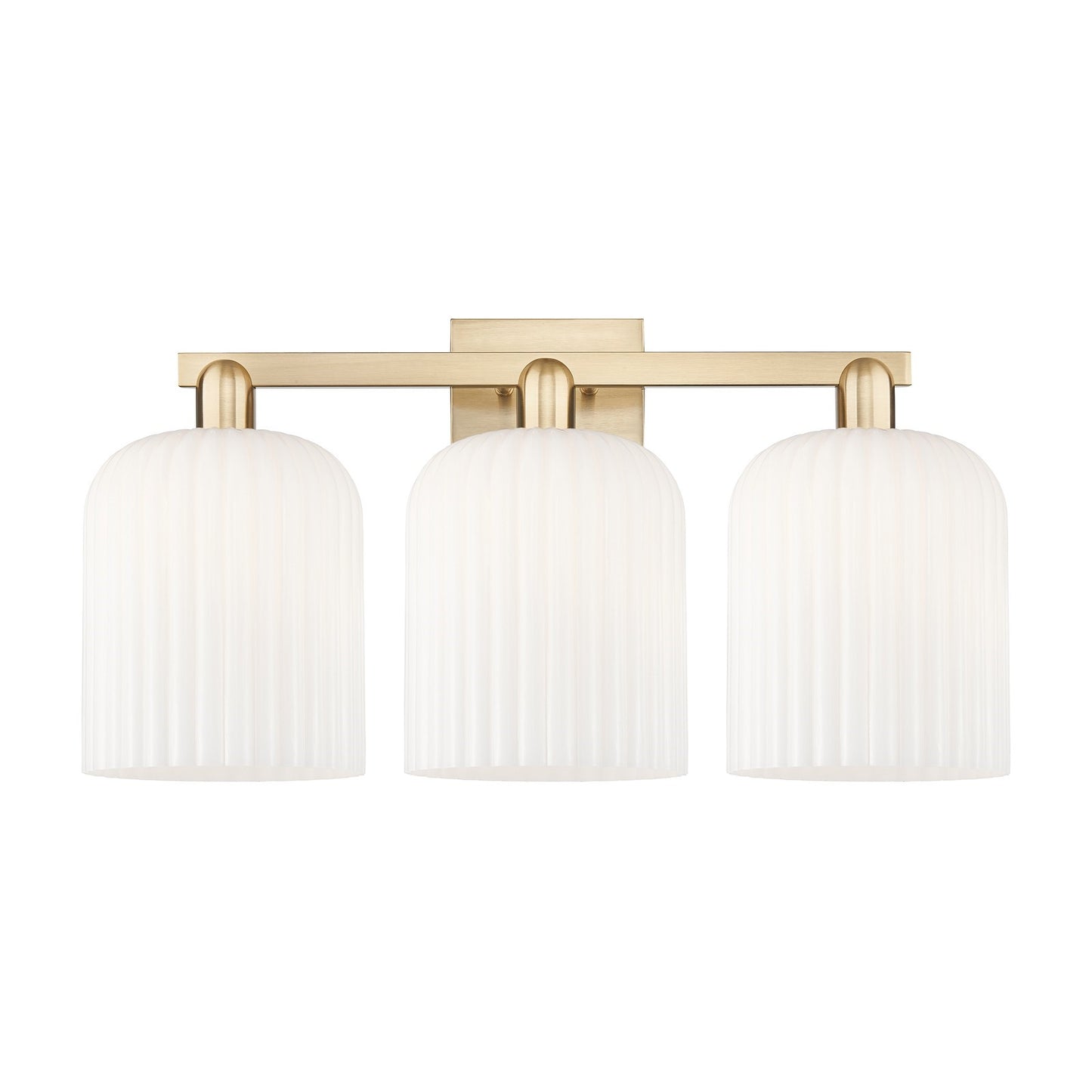 Innovations Bridal Veil 27in 3-Light Bath Vanity Light | Industrial Champagne Bronze Steel and Gloss White Ribbed Glass | Model 716-3W-CB-G559-8GWH