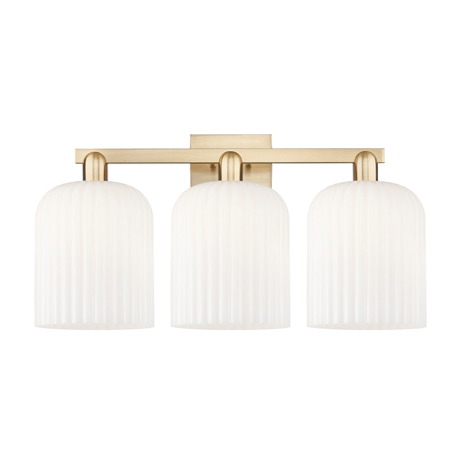 Innovations Bridal Veil 27in 3-Light Bath Vanity Light | Industrial Champagne Bronze Steel and Gloss White Ribbed Glass | Model 716-3W-CB-G559-8GWH