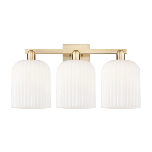 Innovations Bridal Veil 27in 3-Light Bath Vanity Light | Industrial Champagne Bronze Steel and Gloss White Ribbed Glass | Model 716-3W-CB-G559-8GWH