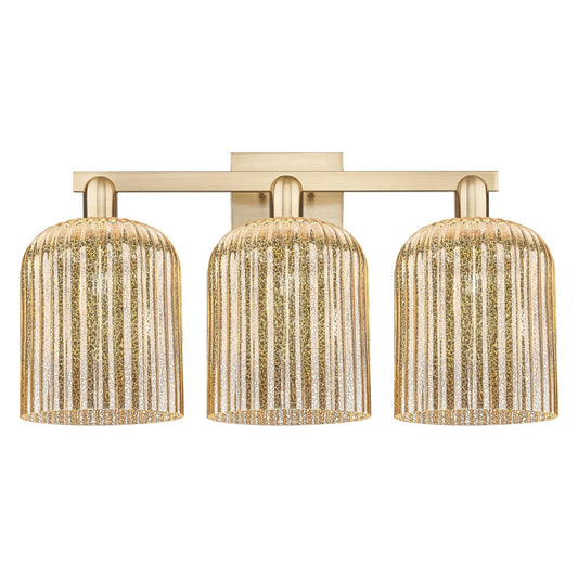 Innovations Bridal Veil 27in 3-Light Bath Vanity Light | Industrial Champagne Bronze Steel and Mercury Ribbed Glass | Bathroom | Model 716-3W-CB-G559-8ME