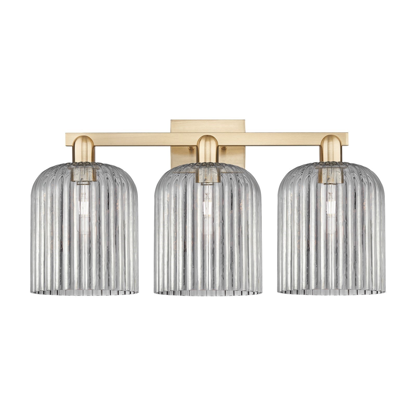 Innovations Bridal Veil 27in 3-Light Bath Vanity Light | Industrial Champagne Bronze Steel and Light Smoke Ribbed Glass | Model 716-3W-CB-G559-8SM