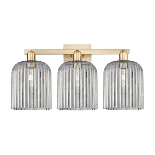 Innovations Bridal Veil 27in 3-Light Bath Vanity Light | Industrial Champagne Bronze Steel and Light Smoke Ribbed Glass | Model 716-3W-CB-G559-8SM