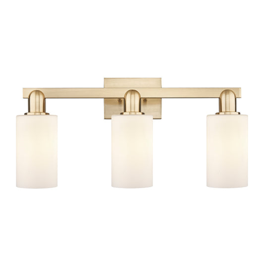 Innovations Clymer 23in 3-Light Bath Vanity Light | Industrial Champagne Bronze Steel and Matte White Glass | Bathroom Vanity | Model 716-3W-CB-G801