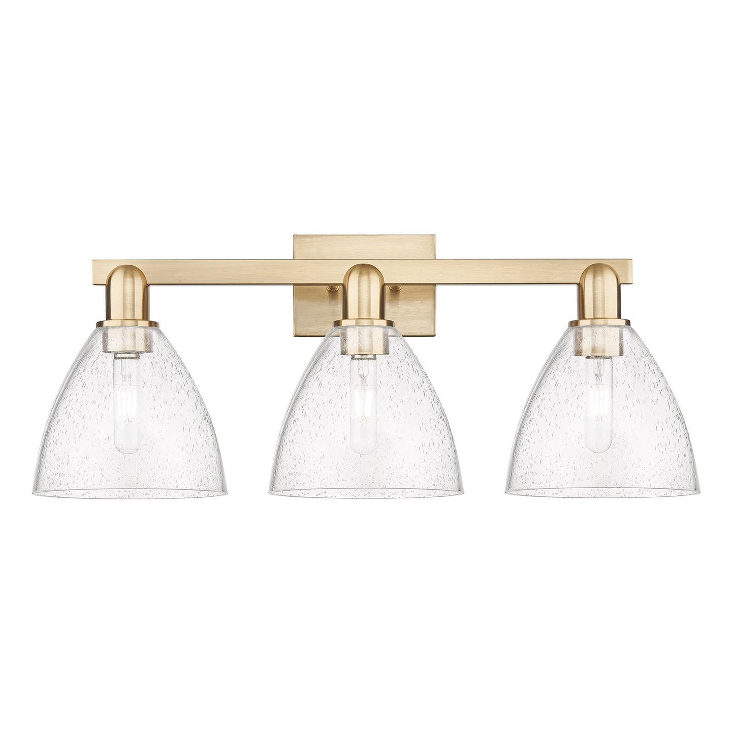 Innovations Bristol 27in 3-Light Bath Vanity Light | Industrial Champagne Bronze Steel and Seedy Glass Dome Shade | Bathroom | Model 716-3W-CB-GBD-754