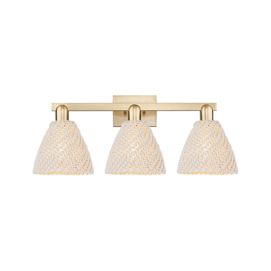 Innovations Bristol Natural 26.5in 3-Light Bath Vanity Light | Farmhouse Champagne Bronze Steel and Natural Fiber Dome Shades | Model 716-3W-CB-NBD-75-NAT