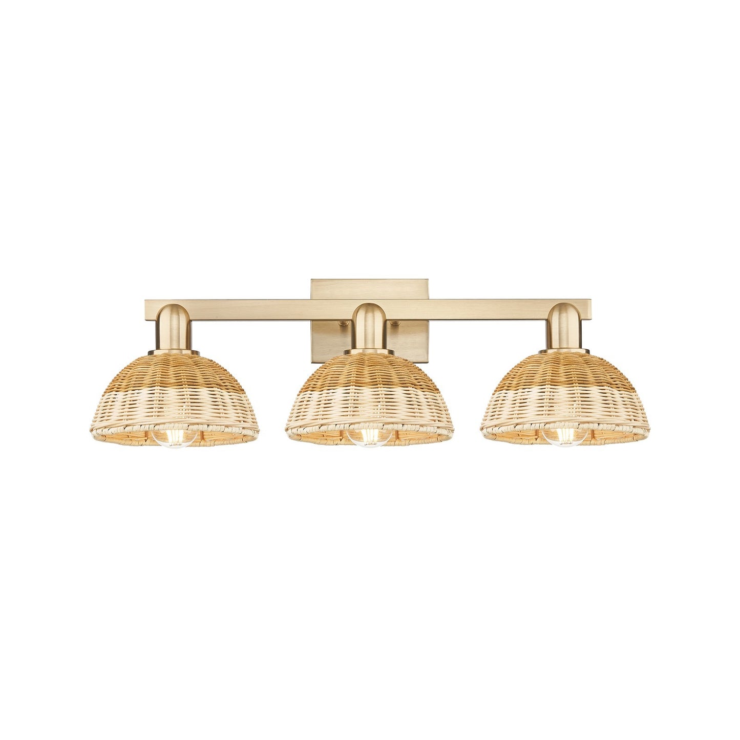 Innovations Natural Ballston Dome 26.5in 3-Light Bath Vanity Light | Farmhouse Champagne Bronze Steel and Natural Fiber | Model 716-3W-CB-NBD2-75-NAT