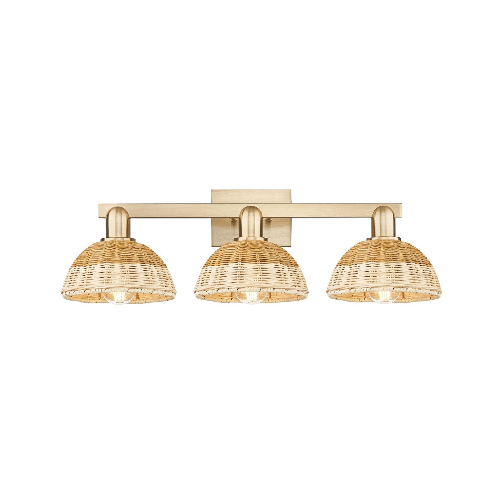 Innovations Natural Ballston Dome 26.5in 3-Light Bath Vanity Light | Farmhouse Champagne Bronze Steel and Natural Fiber | Model 716-3W-CB-NBD2-75-NAT