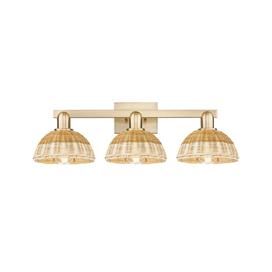 Innovations Natural Ballston Dome 26.5in 3-Light Bath Vanity Light | Farmhouse Champagne Bronze Steel and Natural Fiber | Model 716-3W-CB-NBD2-75-NAT