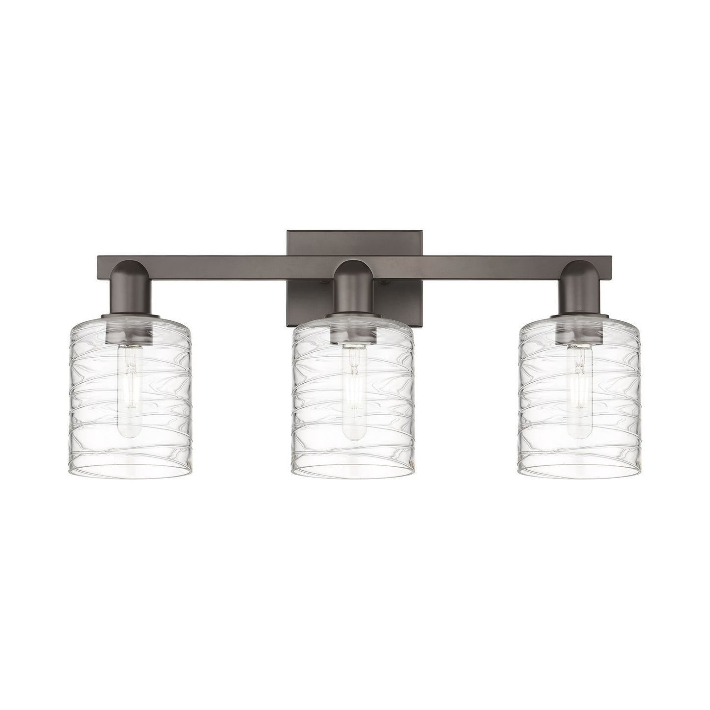 Innovations Cobbleskill 24in 3-Light Bath Vanity | Industrial Oil Rubbed Bronze Steel and Deco Swirl Glass | Bathroom Vanity Light | Model 716-3W-OB-G1113