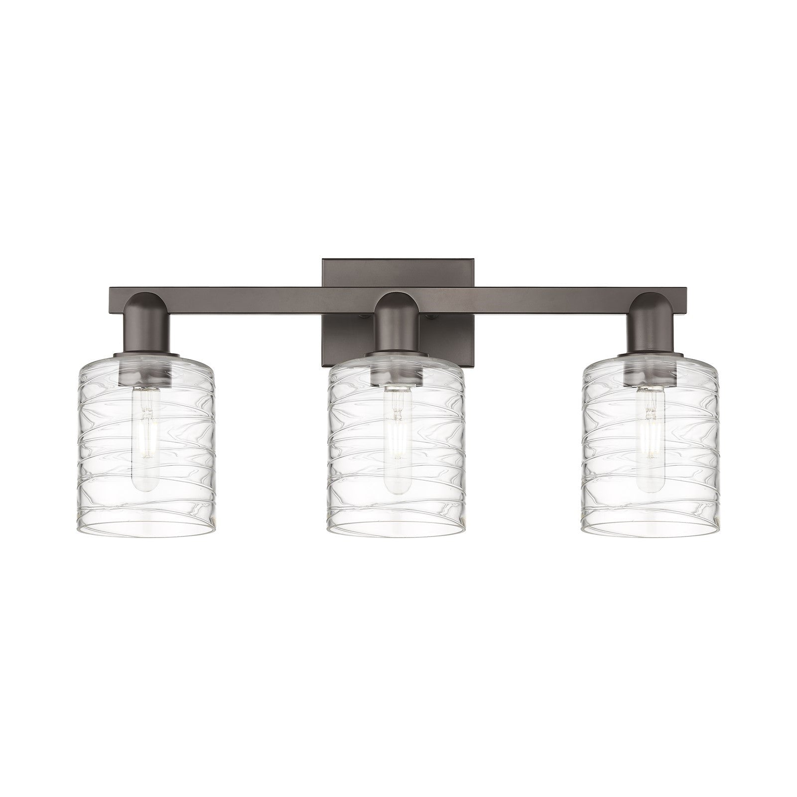 Innovations Cobbleskill 24in 3-Light Bath Vanity | Industrial Oil Rubbed Bronze Steel and Deco Swirl Glass | Bathroom Vanity Light | Model 716-3W-OB-G1113