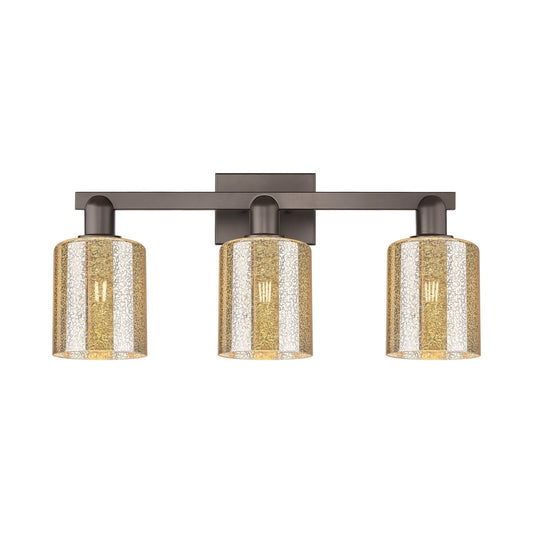 Innovations Cobbleskill 24in 3-Light Bath Vanity Light | Industrial Oil Rubbed Bronze Steel and Mercury Glass | Bathroom Vanity | Model 716-3W-OB-G116