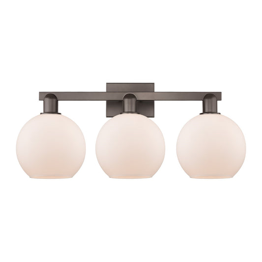 Innovations Athens 27in 3-Light Bath Vanity Light | Industrial Oil Rubbed Bronze Steel and Matte White Glass | Bathroom Vanity | Model 716-3W-OB-G121-8