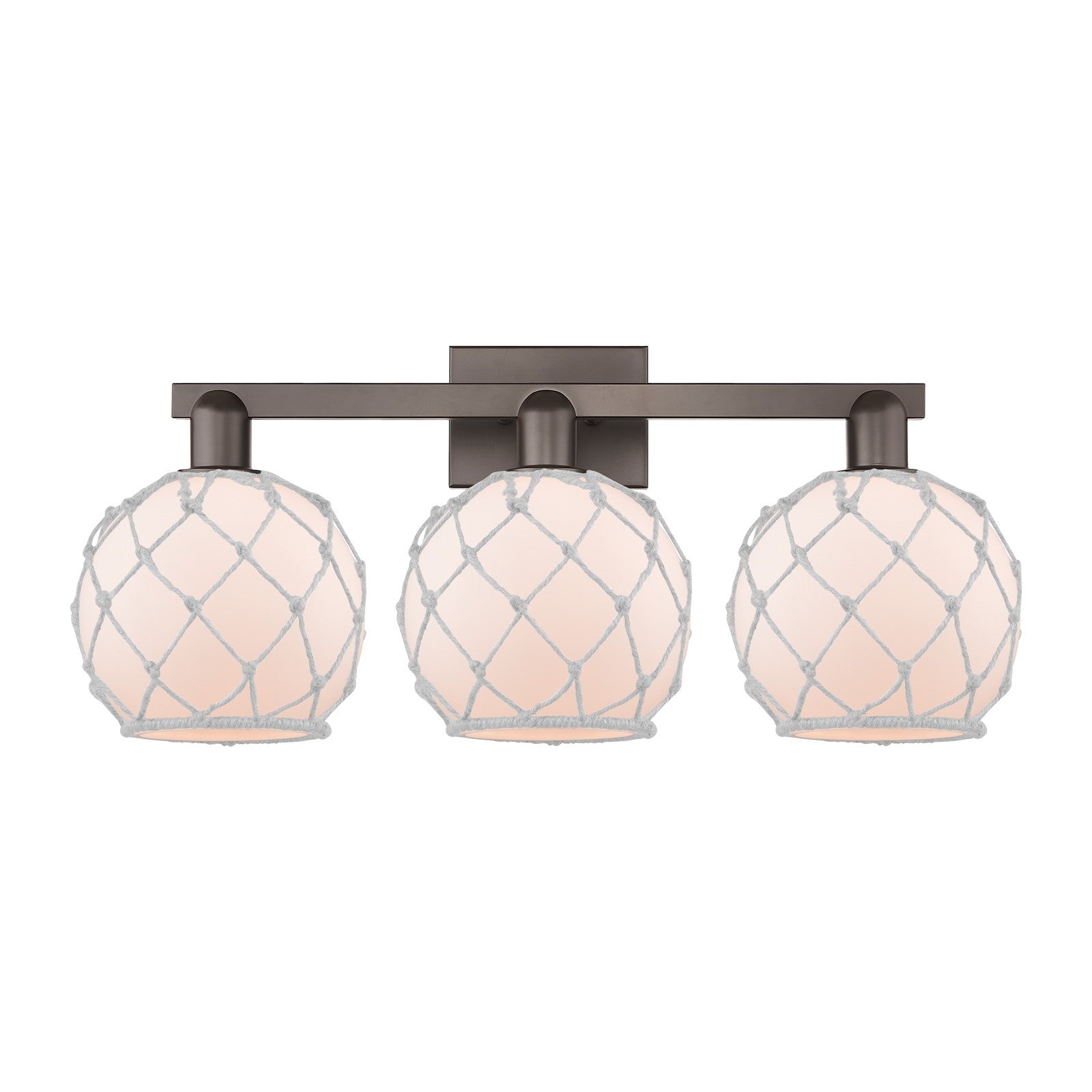 Innovations Farmhouse Rope 27in 3-Light Bath Vanity Light | Industrial Oil Rubbed Bronze Steel and White Frosted Glass with | Model 716-3W-OB-G121-8RW