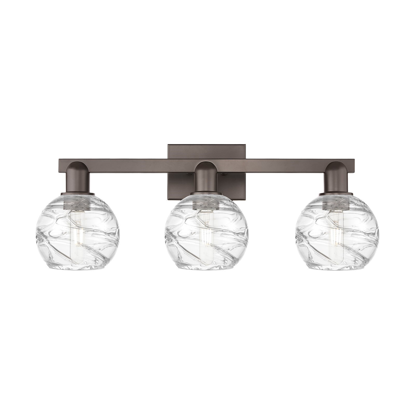 Innovations Athens Deco Swirl 26in 3-Light Bath Vanity | Industrial Oil Rubbed Bronze Steel and Clear Deco Swirl Glass | Model 716-3W-OB-G1213-6CL