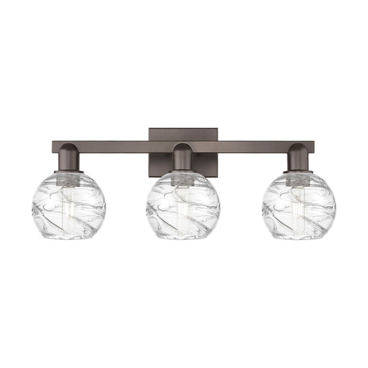 Innovations Athens Deco Swirl 26in 3-Light Bath Vanity | Industrial Oil Rubbed Bronze Steel and Clear Deco Swirl Glass | Model 716-3W-OB-G1213-6CL