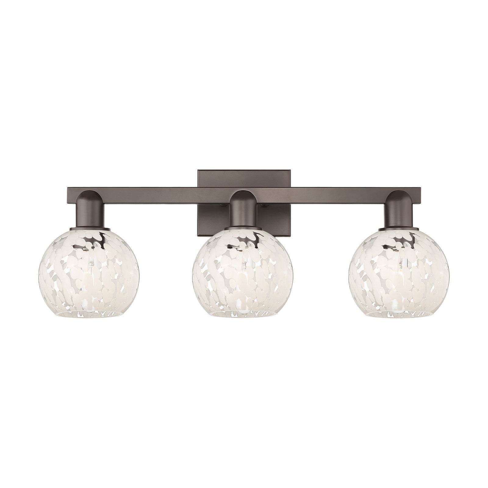 Innovations White Mouchette 25in 3-Light Bath Vanity | Industrial Oil Rubbed Bronze and White Mouchette Glass | Bathroom | Model 716-3W-OB-G1216-6WM