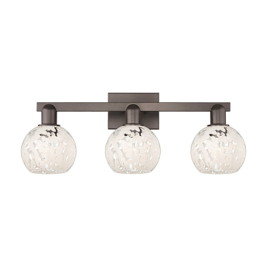 Innovations White Mouchette 25in 3-Light Bath Vanity | Industrial Oil Rubbed Bronze and White Mouchette Glass | Bathroom | Model 716-3W-OB-G1216-6WM