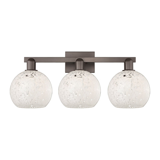 Innovations Lighting Arcadia 27in 3-Light Bath Vanity Light | Industrial Oil Rubbed Bronze and White Mouchette Glass | Damp | Model 716-3W-OB-G1216-8WM