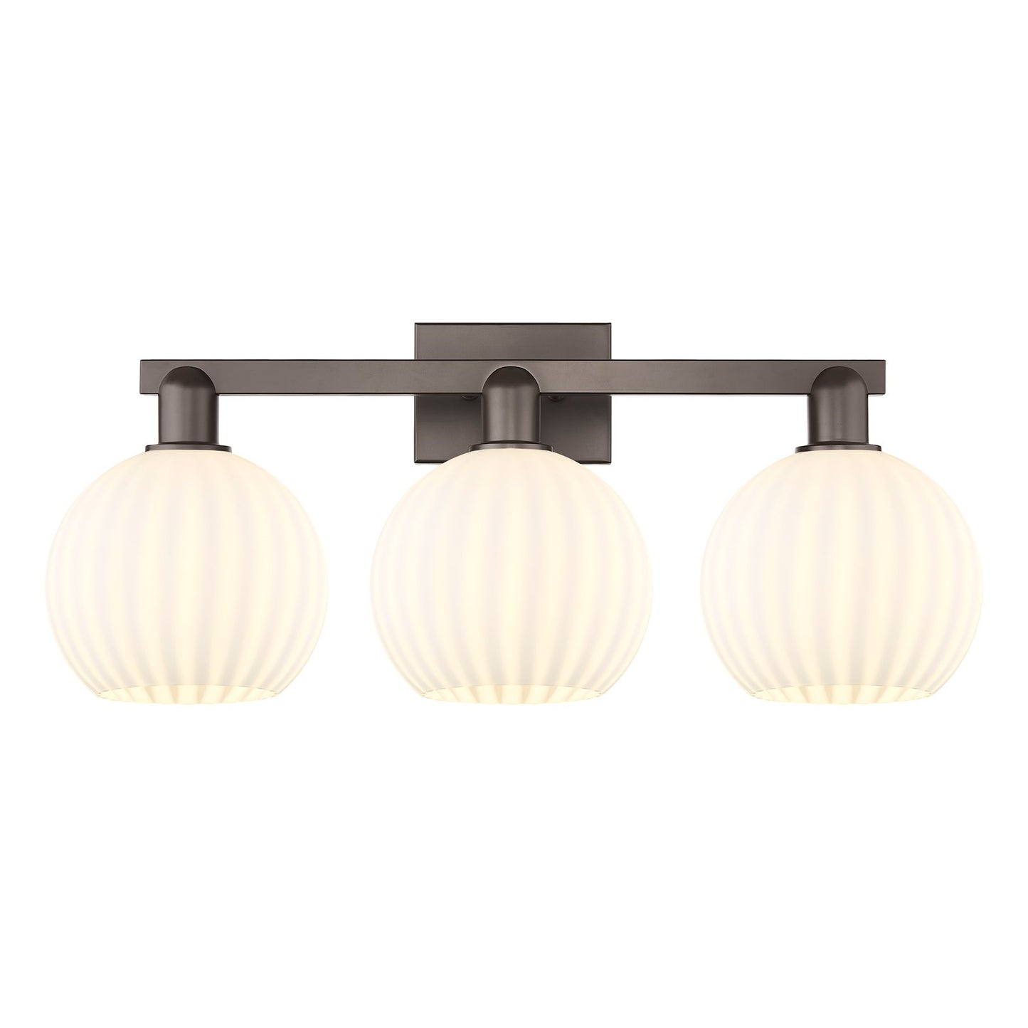 Innovations Lighting Arcadia 27in 3-Light Bath Vanity Light | Industrial Oil Rubbed Bronze and White Venetian Glass | Bathroom | Model 716-3W-OB-G1217-8WV