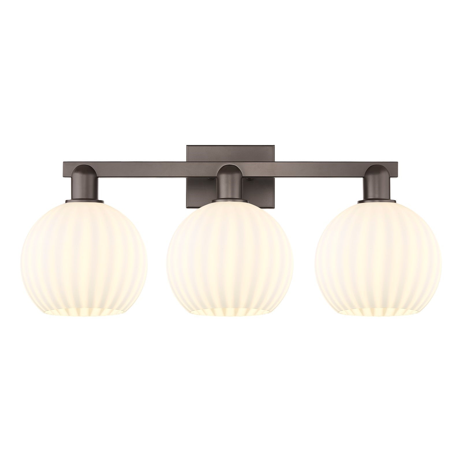 Innovations Lighting Arcadia 27in 3-Light Bath Vanity Light | Industrial Oil Rubbed Bronze and White Venetian Glass | Bathroom | Model 716-3W-OB-G1217-8WV