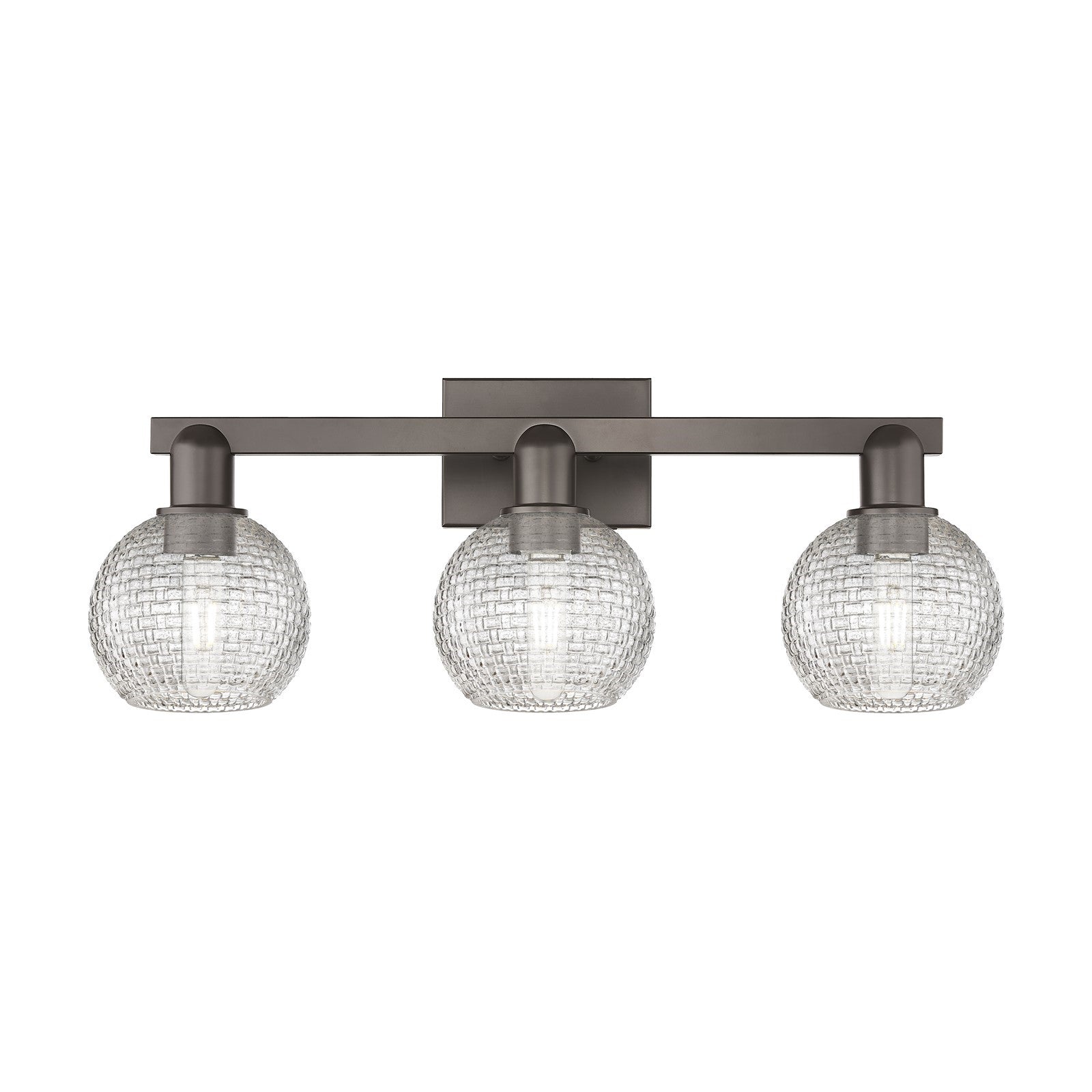 Innovations Athens 25in 3-Light Bath Vanity Light | Industrial Oil Rubbed Bronze and Clear Basket Weave Glass | Bathroom | Model 716-3W-OB-G122C-6CL