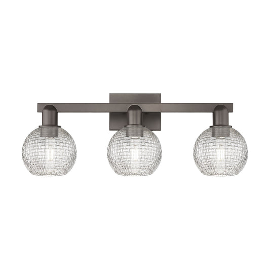 Innovations Athens 25in 3-Light Bath Vanity Light | Industrial Oil Rubbed Bronze and Clear Basket Weave Glass | Bathroom | Model 716-3W-OB-G122C-6CL