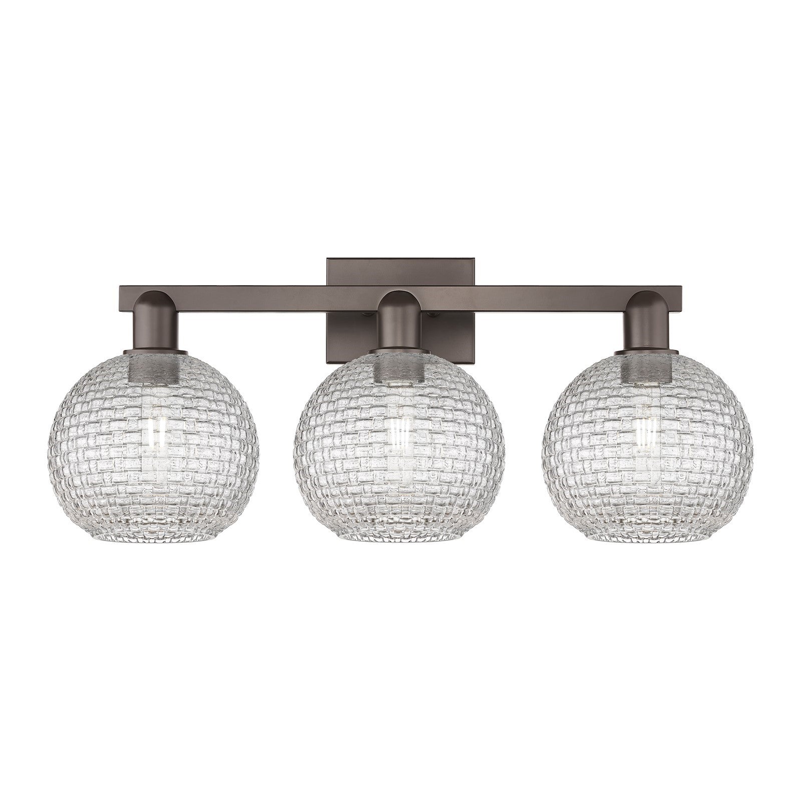 Innovations Athens 27in 3-Light Bath Vanity Light | Industrial Oil Rubbed Bronze and Clear Basket Weave Glass | Bathroom | Model 716-3W-OB-G122C-8CL
