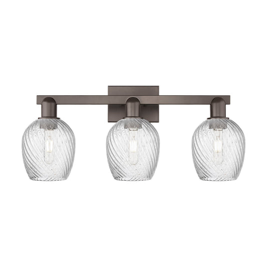 Innovations Salina 25in 3-Light Bath Vanity Light | Industrial Oil Rubbed Bronze Steel and Clear Spiral Fluted Glass | Bathroom | Model 716-3W-OB-G292