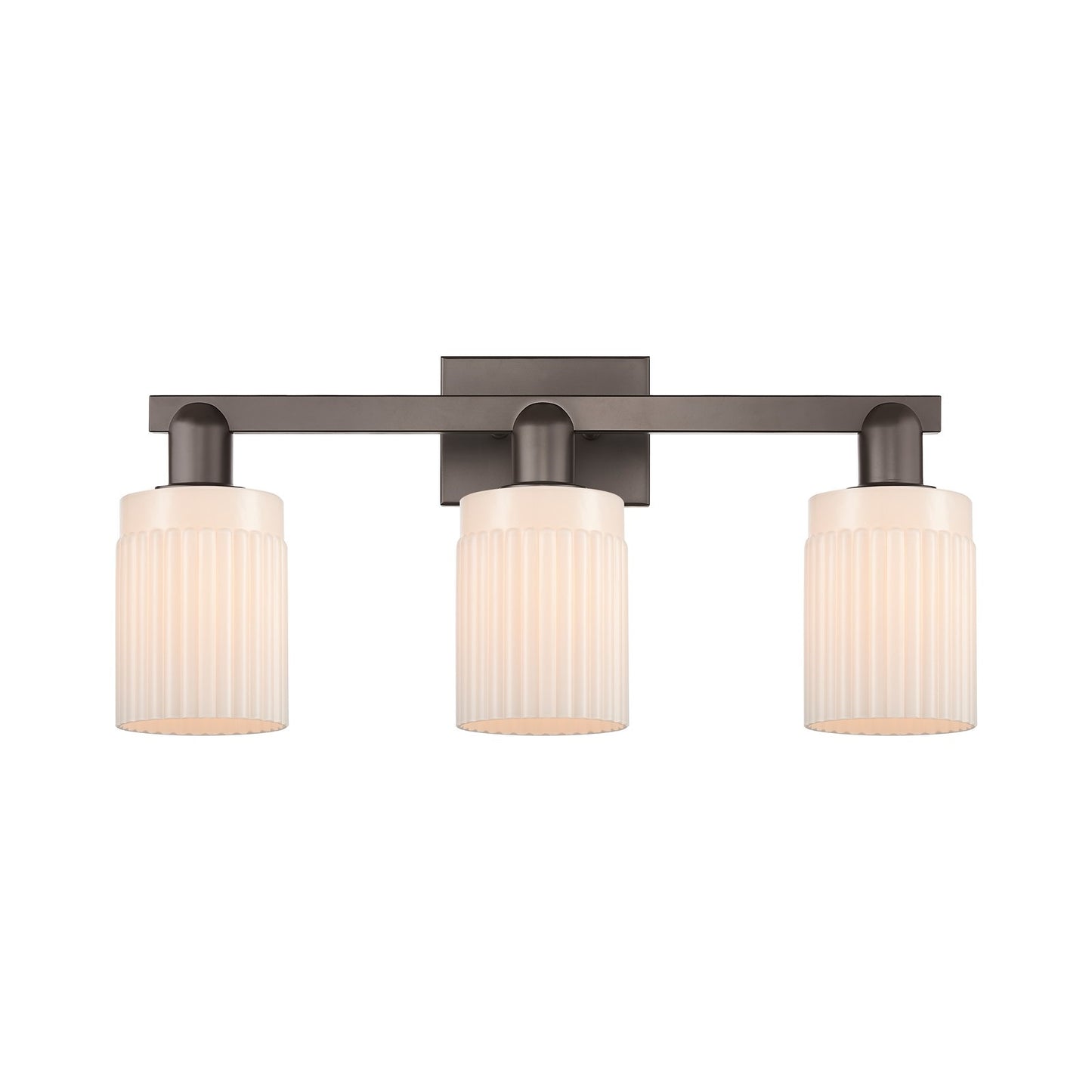 Innovations Hadley 24in 3-Light Bath Vanity Light | Industrial Oil Rubbed Bronze Steel and Matte White Ribbed Glass | Damp Rated | Model 716-3W-OB-G341