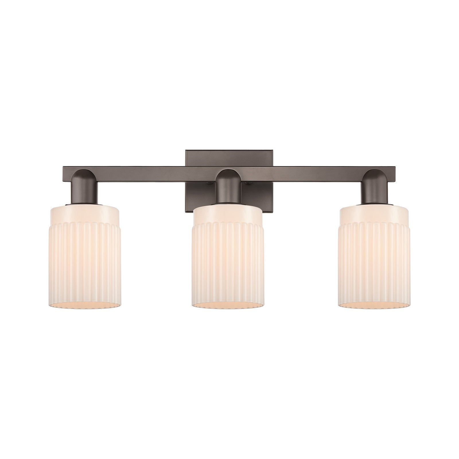 Innovations Hadley 24in 3-Light Bath Vanity Light | Industrial Oil Rubbed Bronze Steel and Matte White Ribbed Glass | Damp Rated | Model 716-3W-OB-G341