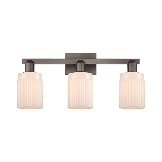 Innovations Hadley 24in 3-Light Bath Vanity Light | Industrial Oil Rubbed Bronze Steel and Matte White Ribbed Glass | Damp Rated | Model 716-3W-OB-G341