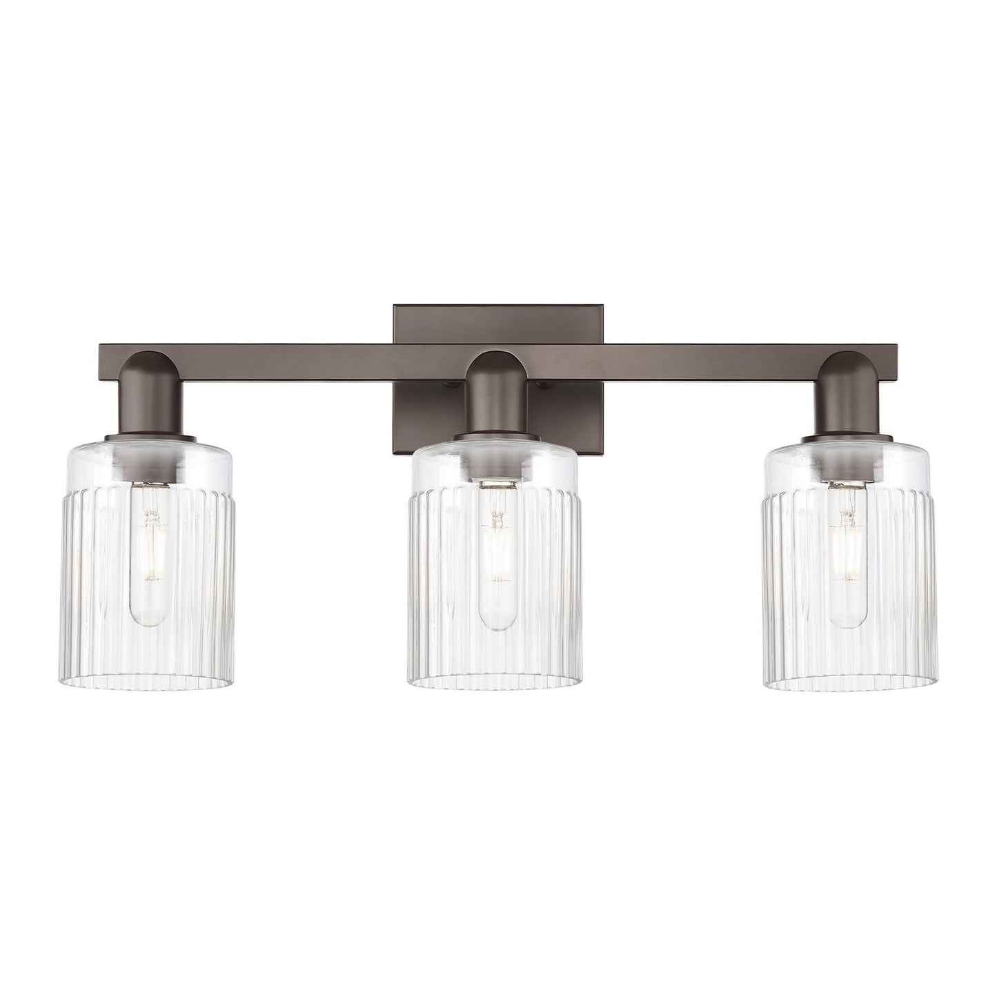 Innovations Hadley 24in 3-Light Bath Vanity Light | Industrial Oil Rubbed Bronze Steel and Clear Ribbed Glass | Bathroom Vanity | Model 716-3W-OB-G342