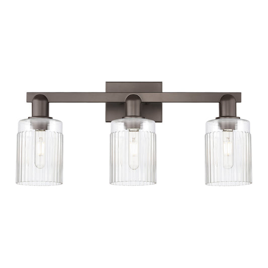 Innovations Hadley 24in 3-Light Bath Vanity Light | Industrial Oil Rubbed Bronze Steel and Clear Ribbed Glass | Bathroom Vanity | Model 716-3W-OB-G342