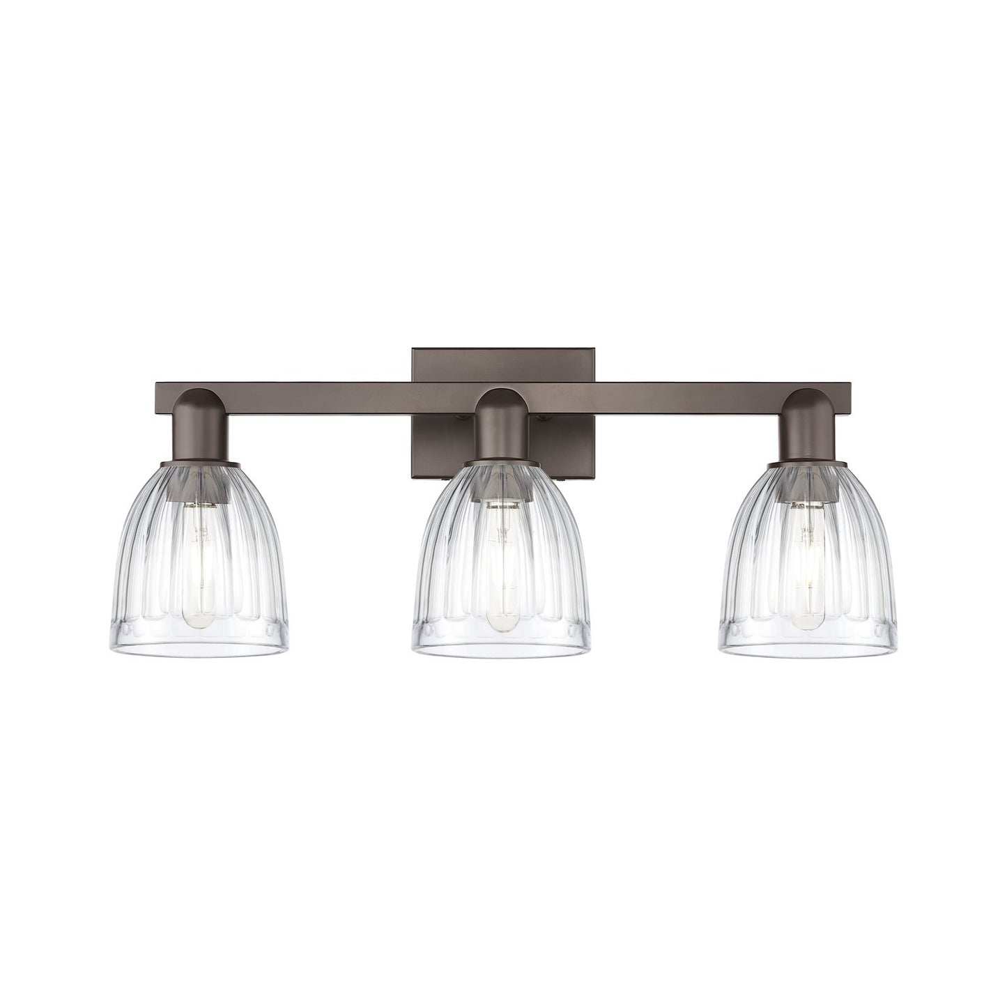 Innovations Brookfield 25in 3-Light Bath Vanity | Industrial Oil Rubbed Bronze Steel and Clear Ribbed Glass | Bathroom Vanity Light | Model 716-3W-OB-G442
