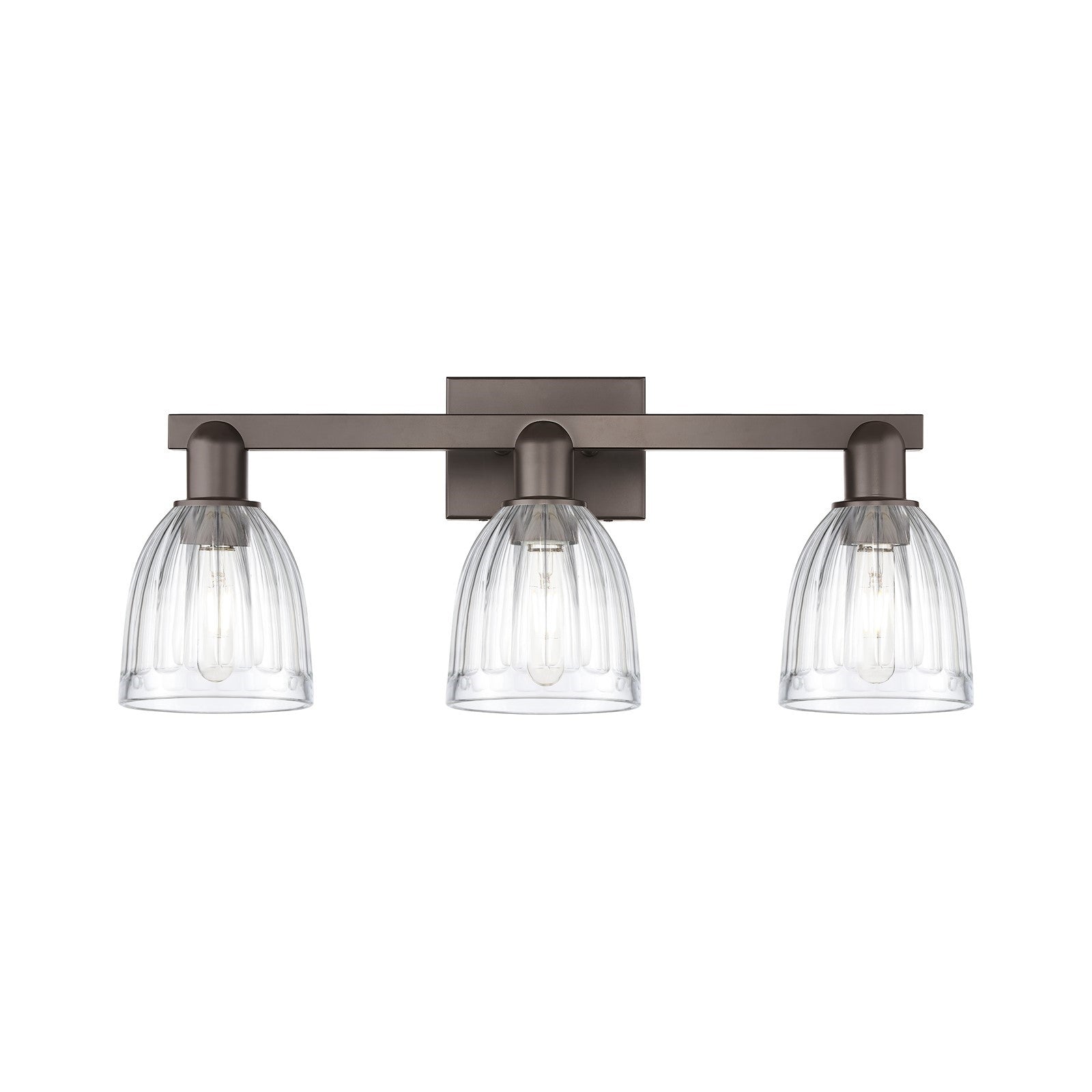 Innovations Brookfield 25in 3-Light Bath Vanity | Industrial Oil Rubbed Bronze Steel and Clear Ribbed Glass | Bathroom Vanity Light | Model 716-3W-OB-G442