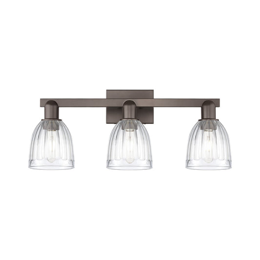 Innovations Brookfield 25in 3-Light Bath Vanity | Industrial Oil Rubbed Bronze Steel and Clear Ribbed Glass | Bathroom Vanity Light | Model 716-3W-OB-G442